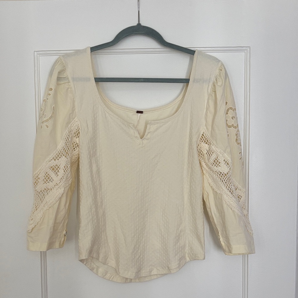 Free People Ivory Crochet Sleeve Top